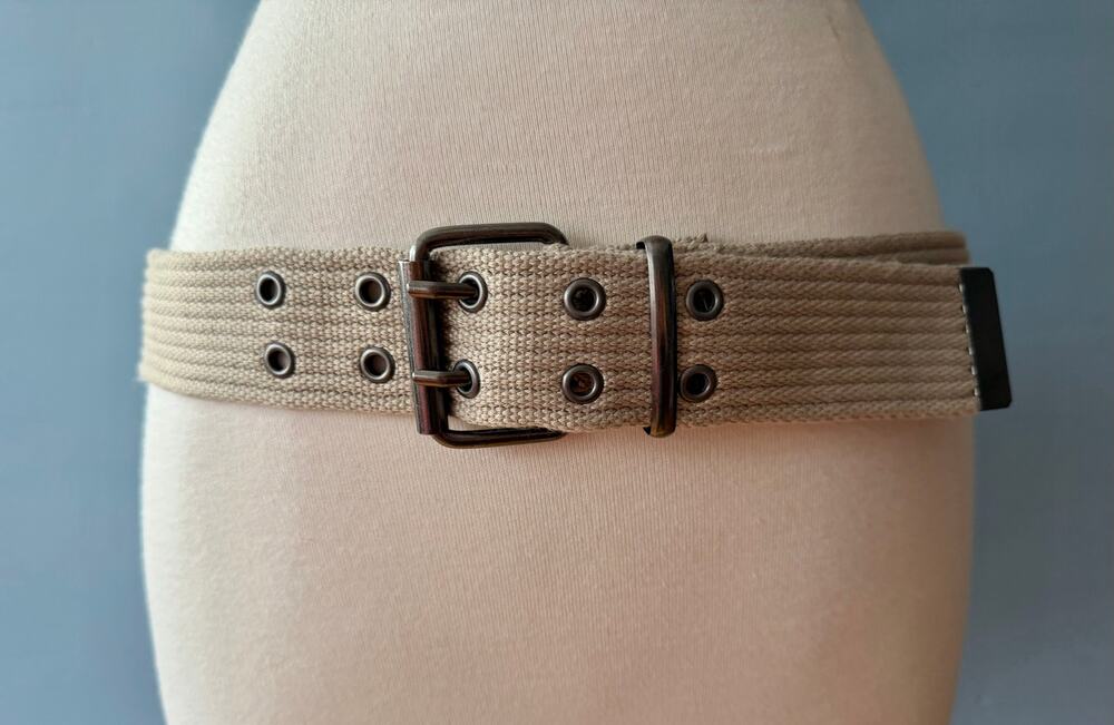 Beige Cotton Double Grommet Belt Womens sz S